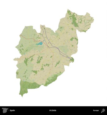 Bir Limia. İspanya 'nın idari bölgesi Topografik İnsani Stil Haritasında beyaza izole edildi