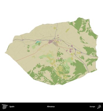 Almansa. İspanya 'nın idari bölgesi Topografik İnsani Stil Haritasında beyaza izole edildi