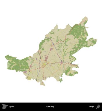 Alt Kamp. İspanya 'nın idari bölgesi Topografik İnsani Stil Haritasında beyaza izole edildi