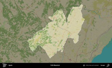 l'Alt Maestrat. İspanya 'nın idari alanı karartılmış Topografik İnsani Yardım Stili Haritasında vurgulanmış ve özetlenmiştir