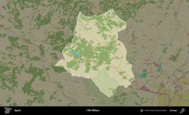 I 'Alt Millars. İspanya 'nın idari alanı karartılmış Topografik İnsani Yardım Stili Haritasında vurgulanmış ve özetlenmiştir