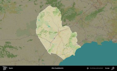 Alto Guadalentin. İspanya 'nın idari alanı karartılmış Topografik İnsani Yardım Stili Haritasında vurgulanmış ve özetlenmiştir