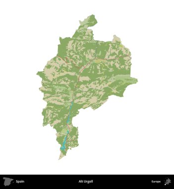 Alt Urgell. İspanya 'nın idari bölgesi Topografik İnsani Stil Haritasında beyaza izole edildi