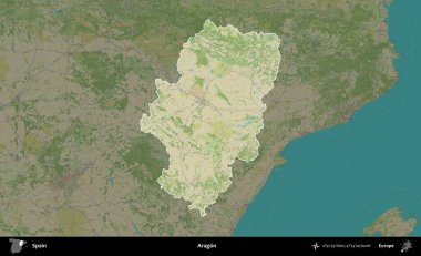 Aragon. İspanya 'nın idari alanı karartılmış Topografik İnsani Yardım Stili Haritasında vurgulanmış ve özetlenmiştir