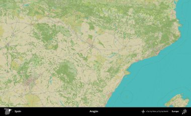 Aragon. İspanya 'nın Topografik İnsani Stil Haritası İdari Alanı