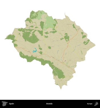 Aranda. İspanya 'nın idari bölgesi Topografik İnsani Stil Haritasında beyaza izole edildi