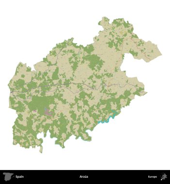 Arzua. İspanya 'nın idari bölgesi Topografik İnsani Stil Haritasında beyaza izole edildi
