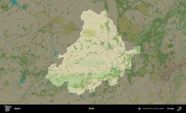 Avila. İspanya 'nın idari alanı karartılmış Topografik İnsani Yardım Stili Haritasında vurgulanmış ve özetlenmiştir