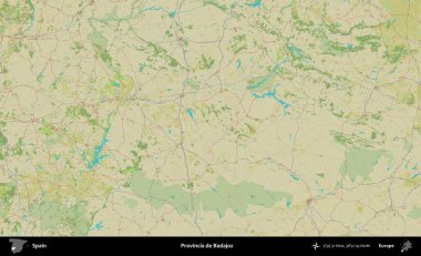 İl de Badajoz. İspanya 'nın Topografik İnsani Stil Haritası İdari Alanı