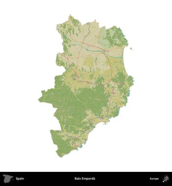 Baix Emporda. İspanya 'nın idari bölgesi Topografik İnsani Stil Haritasında beyaza izole edildi
