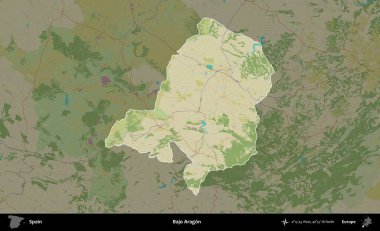 Bajo Aragon. İspanya 'nın idari alanı karartılmış Topografik İnsani Yardım Stili Haritasında vurgulanmış ve özetlenmiştir