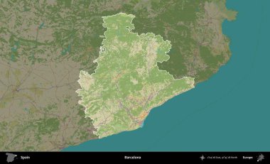 Barselona 'da. İspanya 'nın idari alanı karartılmış Topografik İnsani Yardım Stili Haritasında vurgulanmış ve özetlenmiştir