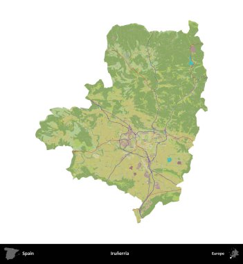 Irunerria. İspanya 'nın idari bölgesi Topografik İnsani Stil Haritasında beyaza izole edildi