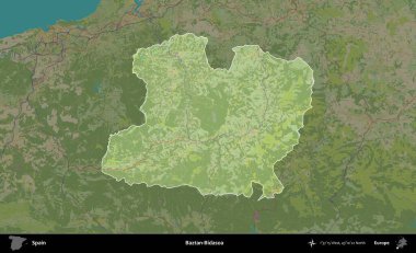 Baztan-Bidasoa. İspanya 'nın idari alanı karartılmış Topografik İnsani Yardım Stili Haritasında vurgulanmış ve özetlenmiştir