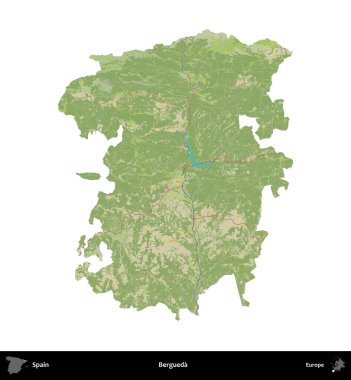 Bergueda. İspanya 'nın idari bölgesi Topografik İnsani Stil Haritasında beyaza izole edildi