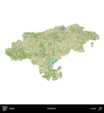 Cantabria 'da. İspanya 'nın idari bölgesi Topografik İnsani Stil Haritasında beyaza izole edildi