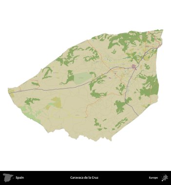 Caravaca de la Cruz 'da. İspanya 'nın idari bölgesi Topografik İnsani Stil Haritasında beyaza izole edildi