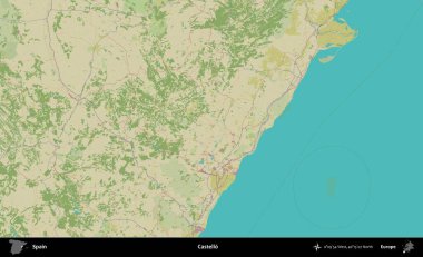 Castello. İspanya 'nın Topografik İnsani Stil Haritası İdari Alanı