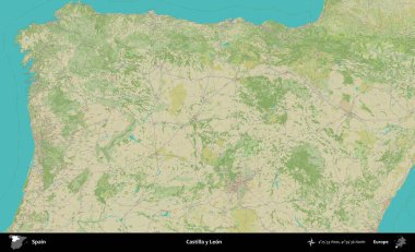 Castilla y Leon. İspanya 'nın Topografik İnsani Stil Haritası İdari Alanı