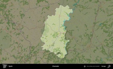 Chantada. İspanya 'nın idari alanı karartılmış Topografik İnsani Yardım Stili Haritasında vurgulanmış ve özetlenmiştir