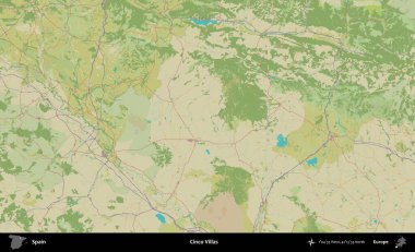 Cinco Villası. İspanya 'nın Topografik İnsani Stil Haritası İdari Alanı