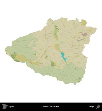 Comarca de Alhama. İspanya 'nın idari bölgesi Topografik İnsani Stil Haritasında beyaza izole edildi
