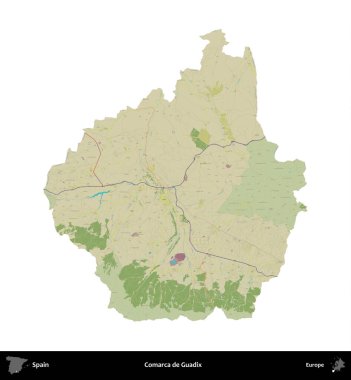 Comarca de Guadix. İspanya 'nın idari bölgesi Topografik İnsani Stil Haritasında beyaza izole edildi