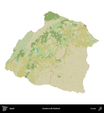 Comarca de Huescar. İspanya 'nın idari bölgesi Topografik İnsani Stil Haritasında beyaza izole edildi