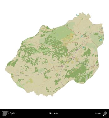 Noroeste. İspanya 'nın idari bölgesi Topografik İnsani Stil Haritasında beyaza izole edildi