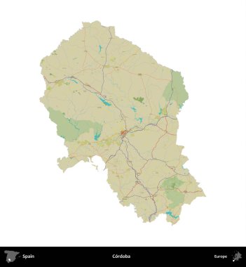 Cordoba. İspanya 'nın idari bölgesi Topografik İnsani Stil Haritasında beyaza izole edildi