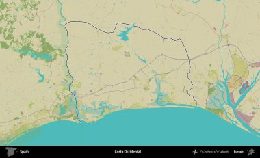 Costa Batı Yakası. İspanya 'nın idari alanı Topografik İnsani Stil Haritası' nda belirtilmiştir