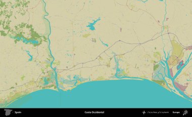Costa Batı Yakası. İspanya 'nın Topografik İnsani Stil Haritası İdari Alanı