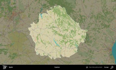 Cuenca. İspanya 'nın idari alanı karartılmış Topografik İnsani Yardım Stili Haritasında vurgulanmış ve özetlenmiştir