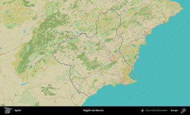 Murcia bölgesi. İspanya 'nın idari alanı Topografik İnsani Stil Haritası' nda belirtilmiştir