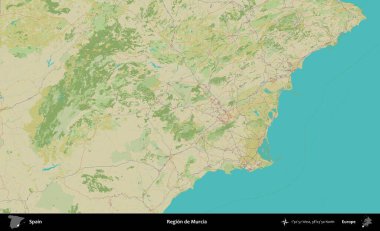 Murcia bölgesi. İspanya 'nın Topografik İnsani Stil Haritası İdari Alanı