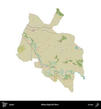 Ribera Baja del Ebro. İspanya 'nın idari bölgesi Topografik İnsani Stil Haritasında beyaza izole edildi