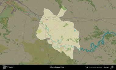 Ribera Baja del Ebro. İspanya 'nın idari alanı karartılmış Topografik İnsani Yardım Stili Haritasında vurgulanmış ve özetlenmiştir