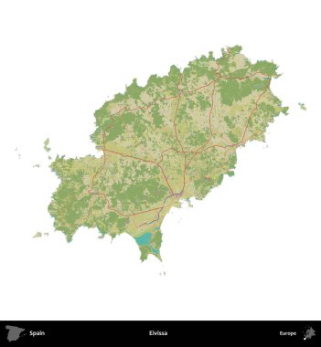 Eivissa. İspanya 'nın idari bölgesi Topografik İnsani Stil Haritasında beyaza izole edildi