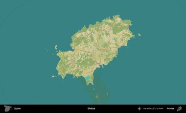 Eivissa. İspanya 'nın idari alanı karartılmış Topografik İnsani Yardım Stili Haritasında vurgulanmış ve özetlenmiştir