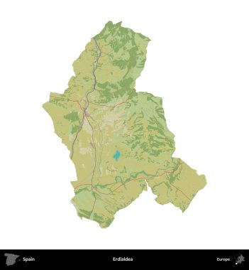 Erdialdea. İspanya 'nın idari bölgesi Topografik İnsani Stil Haritasında beyaza izole edildi