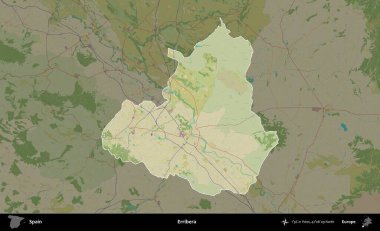 Erribera. İspanya 'nın idari alanı karartılmış Topografik İnsani Yardım Stili Haritasında vurgulanmış ve özetlenmiştir