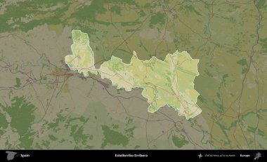 Estellerriko Erribera. İspanya 'nın idari alanı karartılmış Topografik İnsani Yardım Stili Haritasında vurgulanmış ve özetlenmiştir