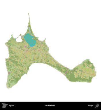 Formentera. İspanya 'nın idari bölgesi Topografik İnsani Stil Haritasında beyaza izole edildi
