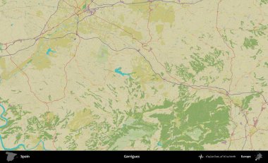 Garrigues. İspanya 'nın Topografik İnsani Stil Haritası İdari Alanı