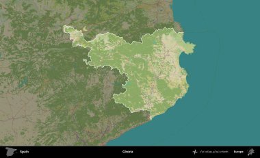 Girona. İspanya 'nın idari alanı karartılmış Topografik İnsani Yardım Stili Haritasında vurgulanmış ve özetlenmiştir