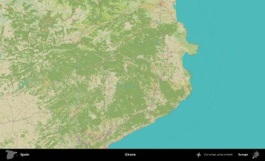 Girona. İspanya 'nın Topografik İnsani Stil Haritası İdari Alanı