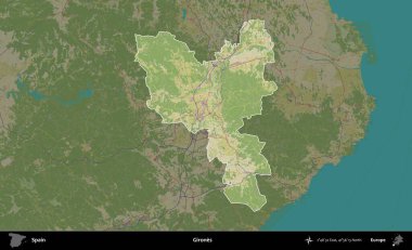 Kızlar. İspanya 'nın idari alanı karartılmış Topografik İnsani Yardım Stili Haritasında vurgulanmış ve özetlenmiştir