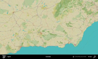 Granada. İspanya 'nın Topografik İnsani Stil Haritası İdari Alanı
