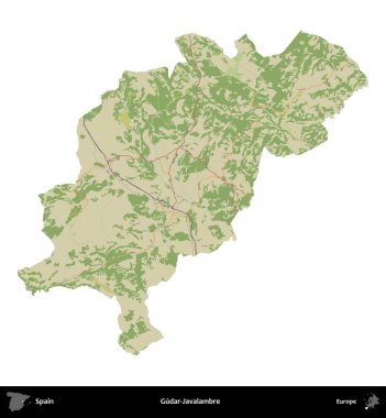 Gudar-Javalambre. İspanya 'nın idari bölgesi Topografik İnsani Stil Haritasında beyaza izole edildi