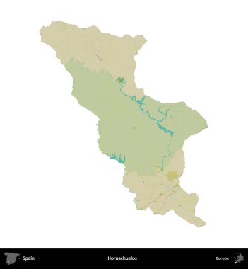 Hornachuelos. İspanya 'nın idari bölgesi Topografik İnsani Stil Haritasında beyaza izole edildi